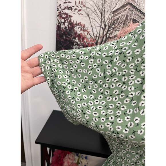 Shibever Midi Shift Dress Women Size L Green Floral Short Sleeve Cottagecore - Picture 8 of 15
